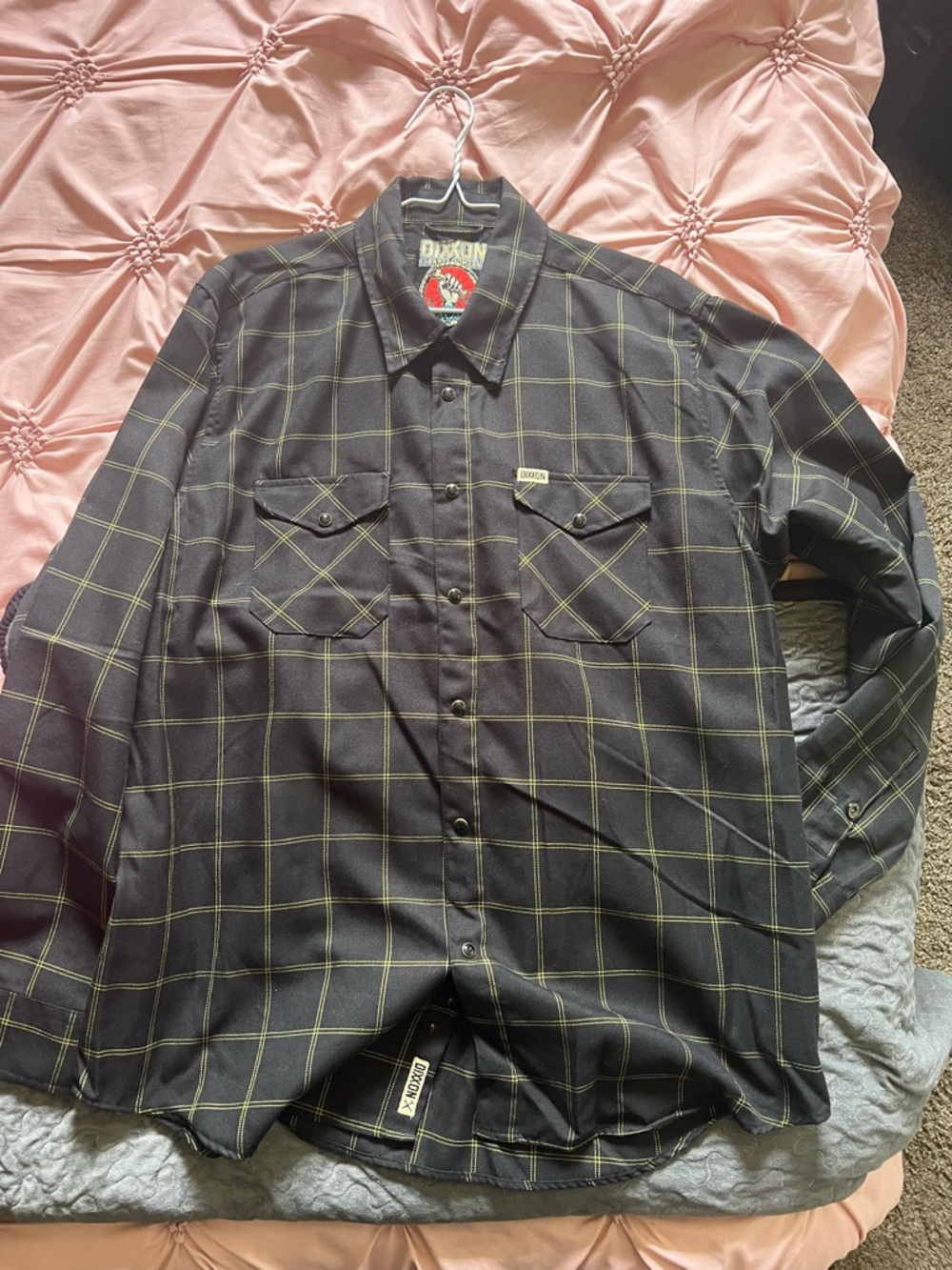 DIXXON Flannel XL Men's Black Button-Down Shirt with Yellow Windowpane